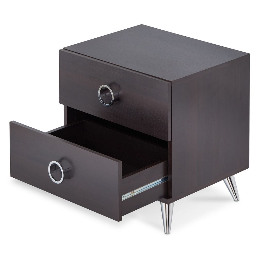Rectangular Wood & Metal Nightstand By Elms, Brown & Chrome - View 6