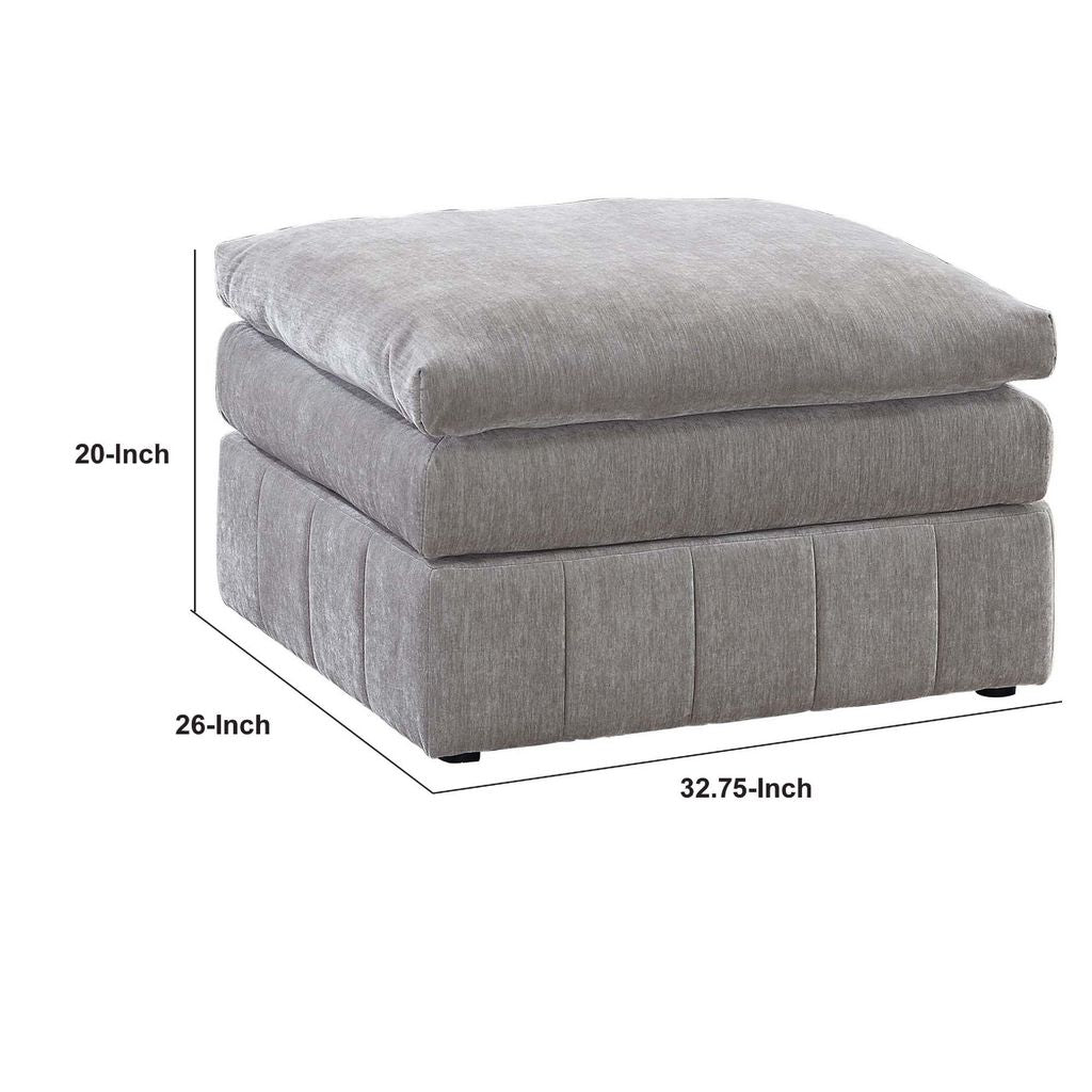 Luna 33 Inch Modular Ottoman, Three Layer Plush Cushioned Seat, Gray - View 6