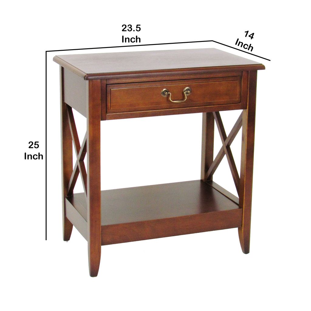 Transitional Style Nightstand with 1 Drawer and X Shape Sides, Brown - View 5