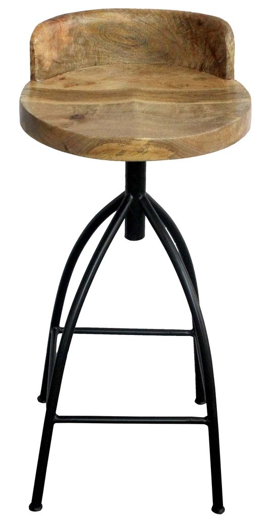 Pia 32-35 Extra Tall Adjustable Barstool, Natural Brown Mango Wood Seat, Black Iron Frame  - View 6
