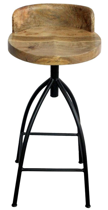 Pia 32-35 Extra Tall Adjustable Barstool, Natural Brown Mango Wood Seat, Black Iron Frame  - View 6