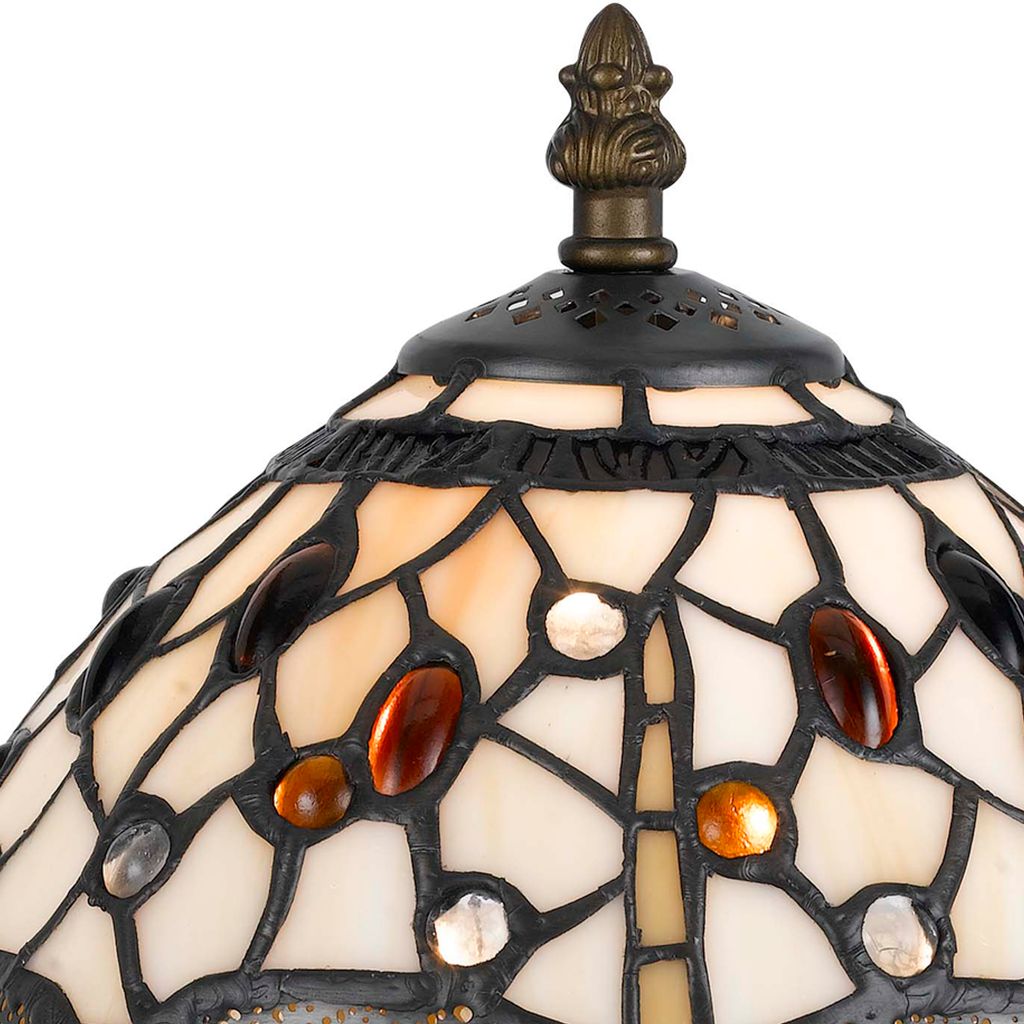 Metal Body Tiffany Table Lamp with Dragonfly Design Shade, Multicolor - View 4