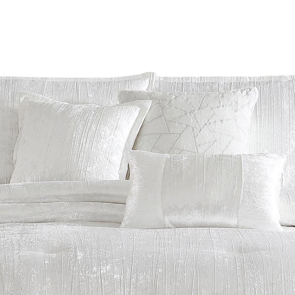 Jay 7 Piece Queen Comforter Set, White Polyester Velvet Deluxe Texture - View 2