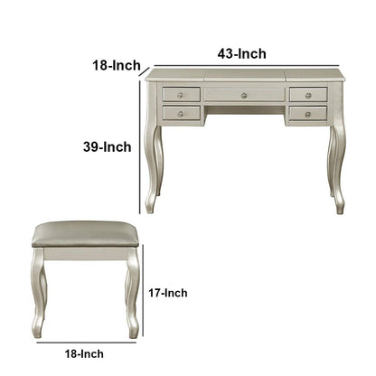 Cherub Vanity Set Featuring Stool And Mirror Silver - View 5