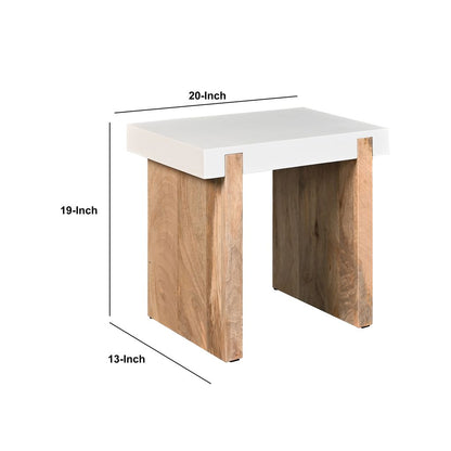 Kerry 20 Inch Rectangular End Side Table, Mango Wood, Sled Base, Glossy White, Natural Brown - View 6