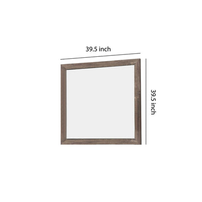 Transitional Square Shape Wooden Frame Mirror with Textured Details, Brown - View 6