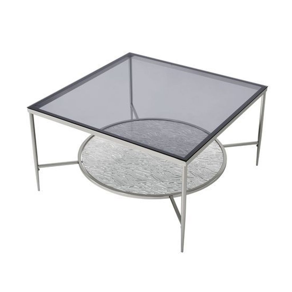 Coffee Table with Textured Round Shelf, Silver - View 4