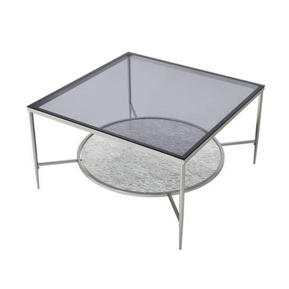 Coffee Table with Textured Round Shelf, Silver - View 4