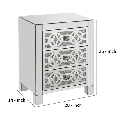 Accent Table with 3 Drawers and Faux Diamond Inlays, Silver - View 6