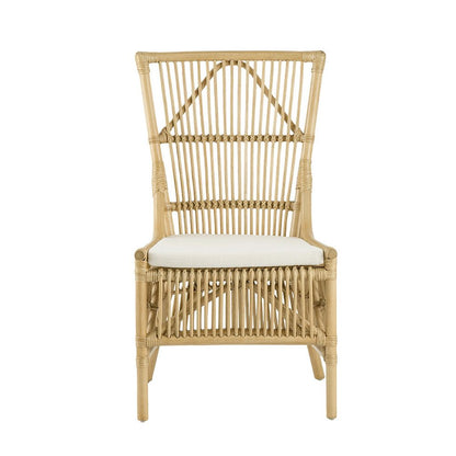 23 Inch Rattan Dining Side Chair, Soft Padded Seat, Natural Brown, White - View 2
