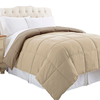 Genoa King Size Box Quilted Reversible Comforter The Urban Port, Brown and Gold - View 3