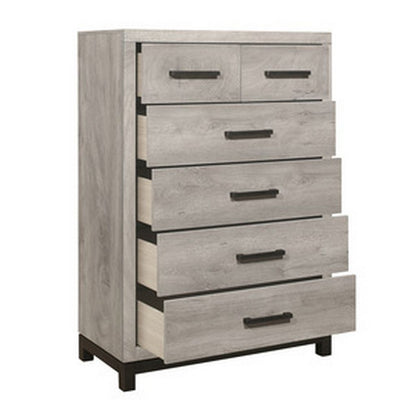 Deena 49 Inch 6 Drawer Tall Dresser Chest with Metal Handles, Light Gray - View 3