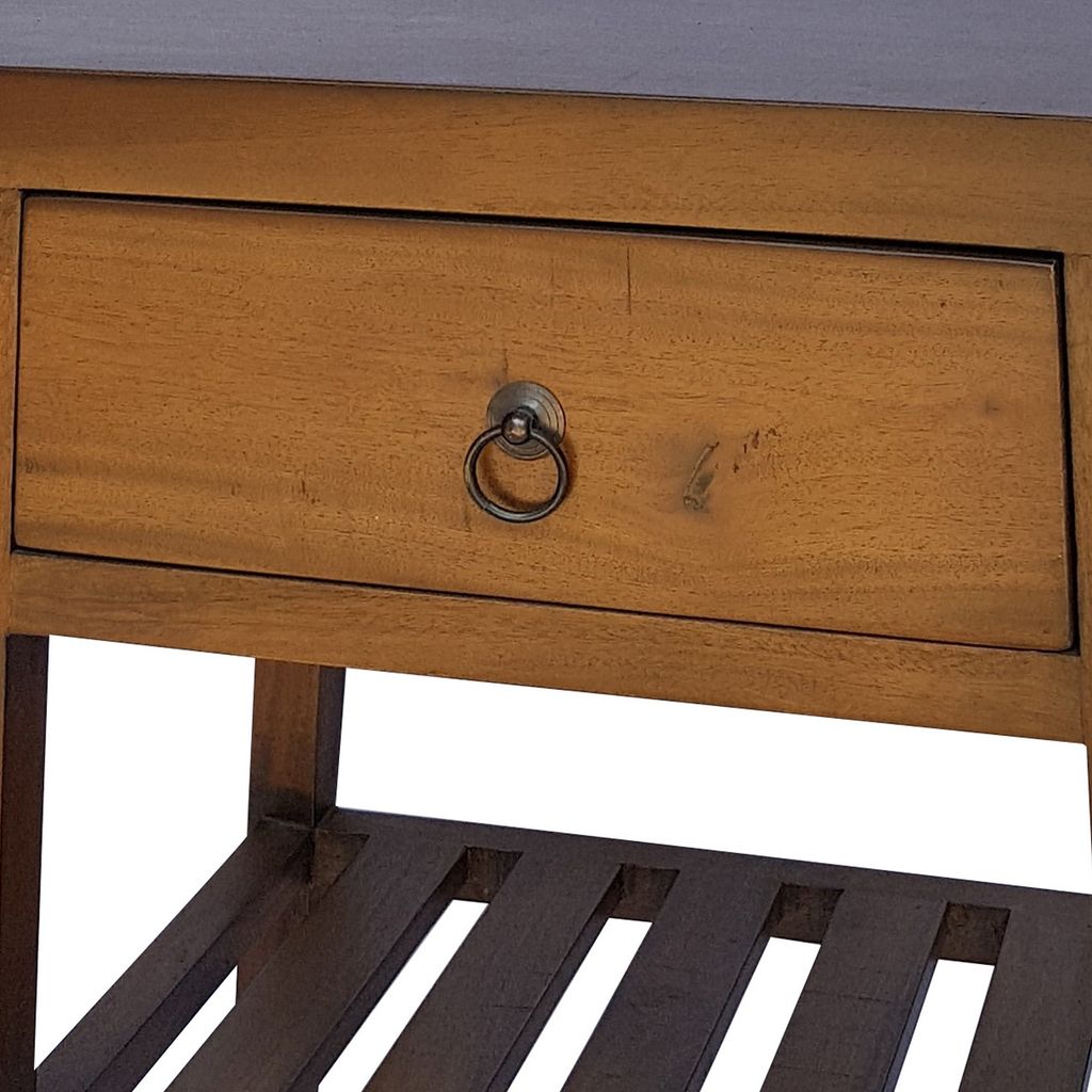 26 Inch Side Table, Classic Look, Drawer, Slatted Shelf, Modern Wood Brown - View 3