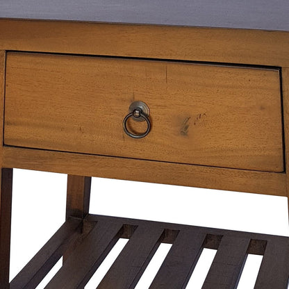26 Inch Side Table, Classic Look, Drawer, Slatted Shelf, Modern Wood Brown - View 3
