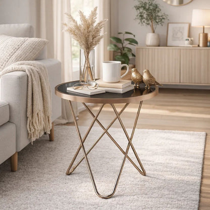 Valora End Table, Black Glass & Champagne - View 7