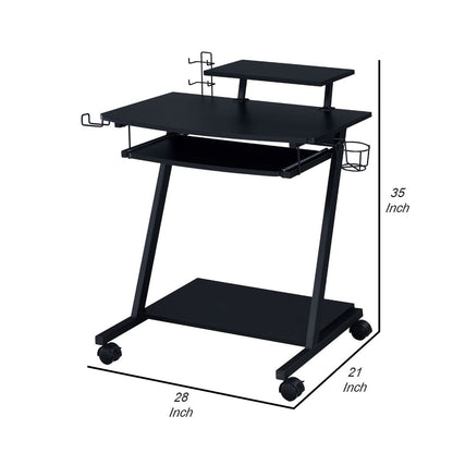 Gaming Desk with Metal Frame and Casters, Black - View 6