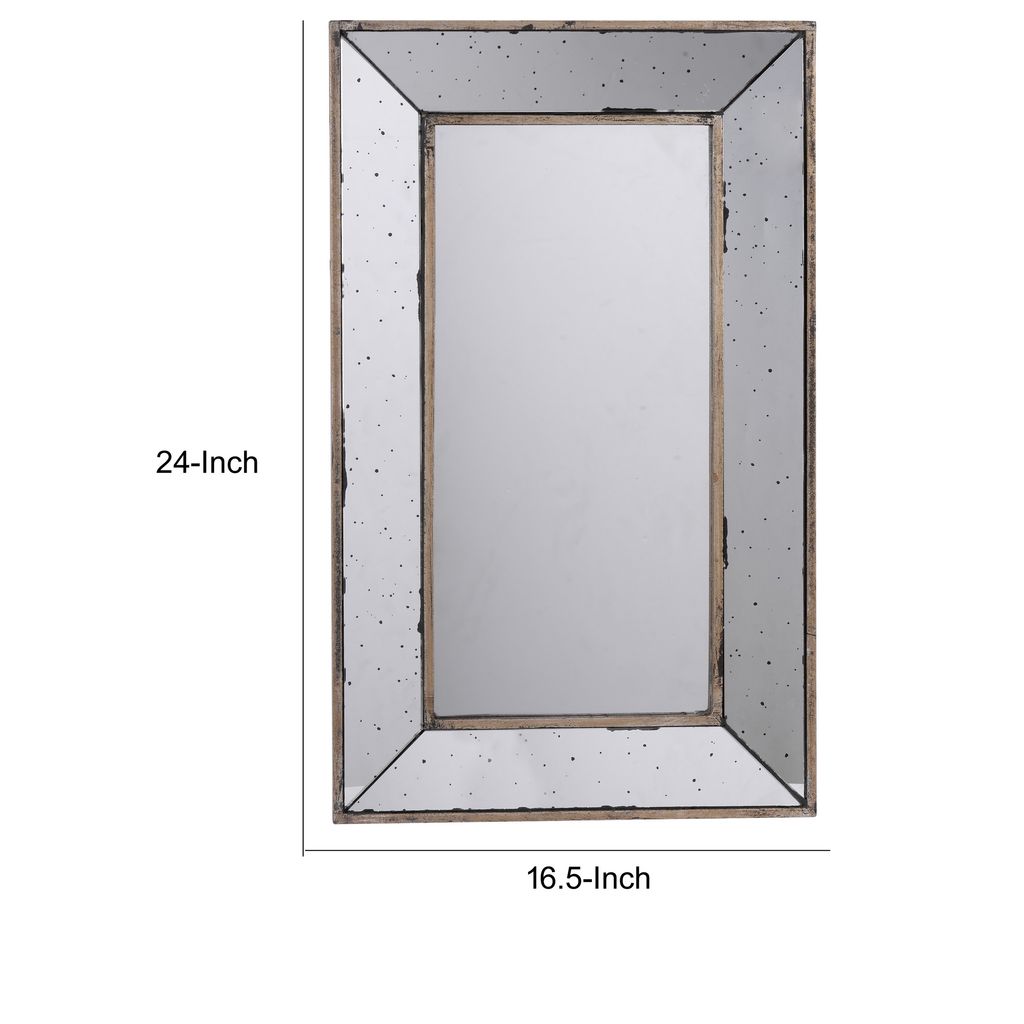 Filo 24 Inch Wall Mirror, Raised Tray Edges, Mirrored Rectangular Frame - View 5