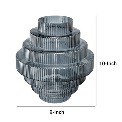 Rae 10 Inch Glass Vase, Geometric Round, Contemporary, Smokey Blue, Clear - View 5
