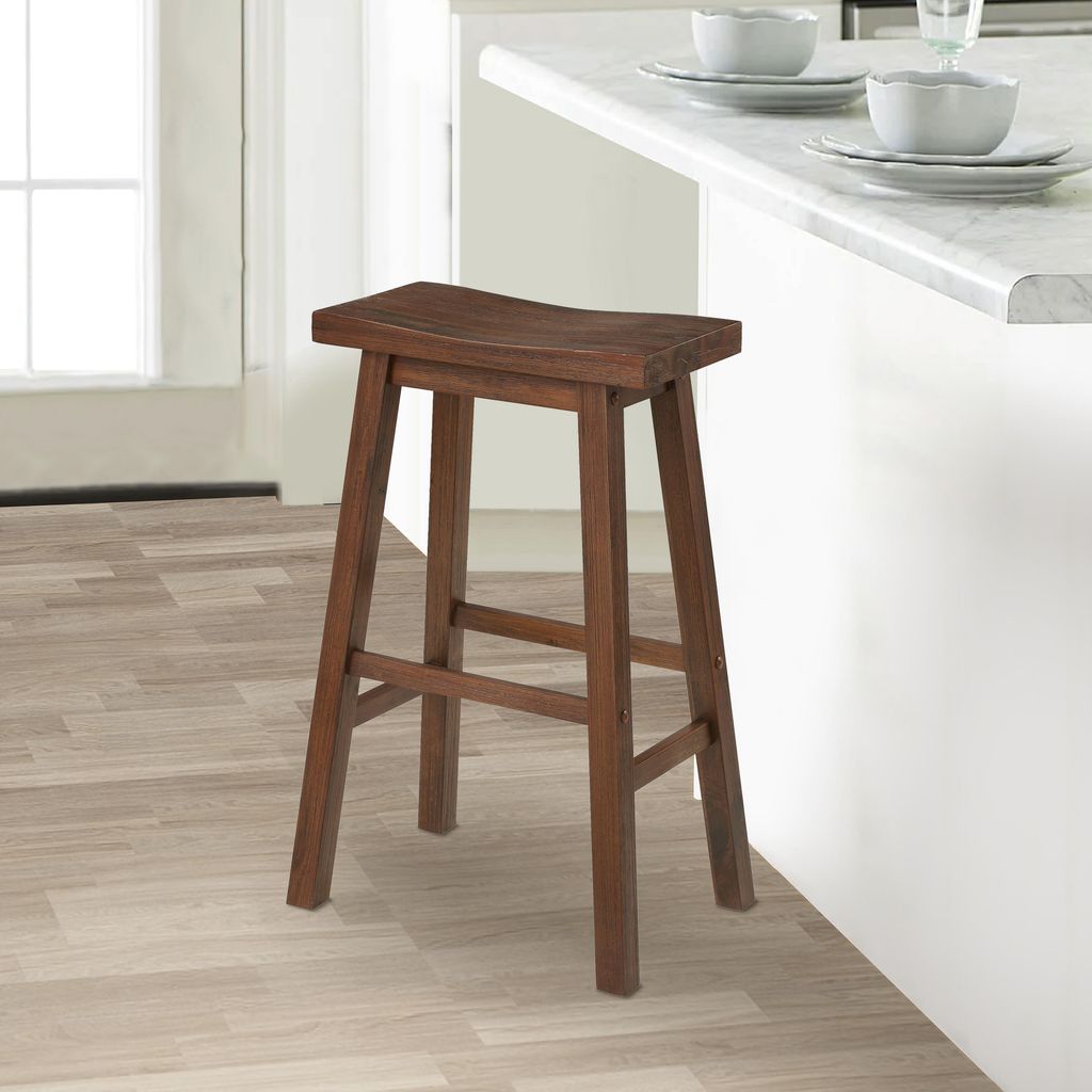 Saddle Design Wooden Barstool with Grain Details, Brown - View 6