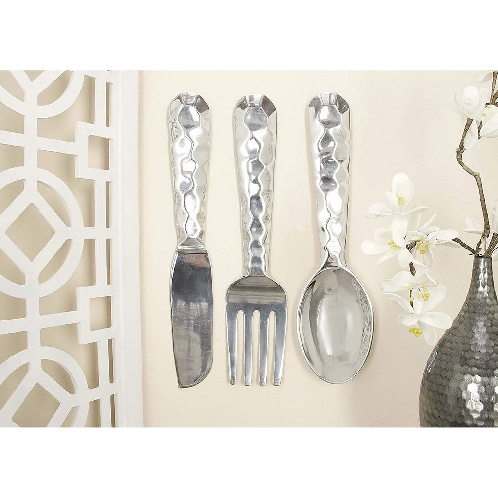 Artistic Cutlery Wall Decor In Aluminum, Set of Three, Silver - View 6
