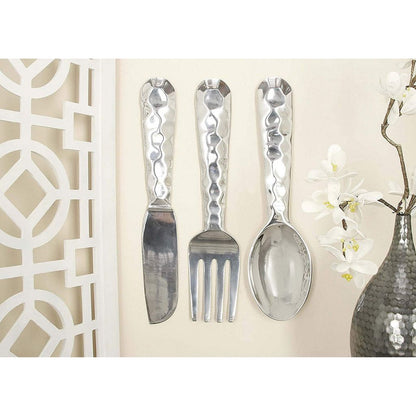 Artistic Cutlery Wall Decor In Aluminum, Set of Three, Silver - View 6