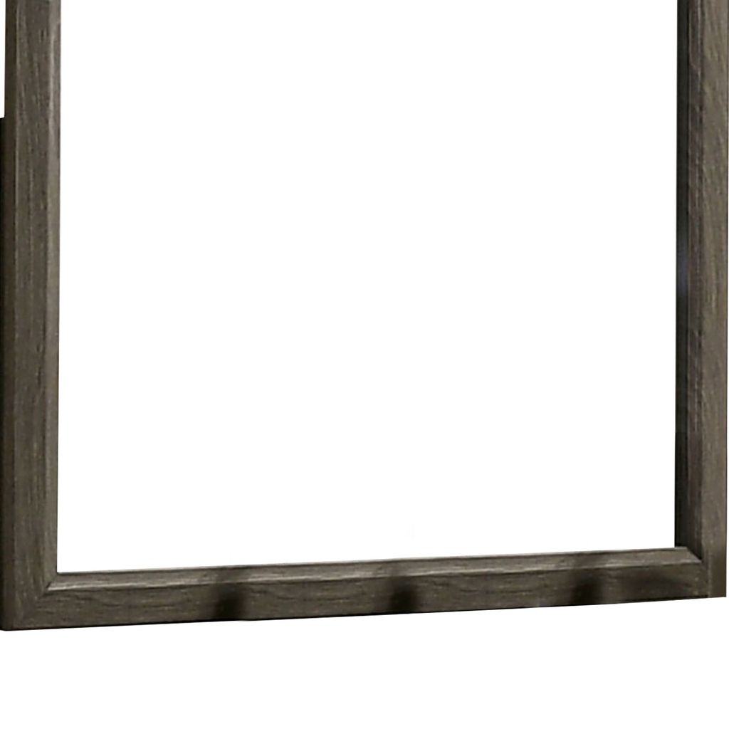 35 Inch Transitional Style Wooden Frame Mirror, Gray - View 3