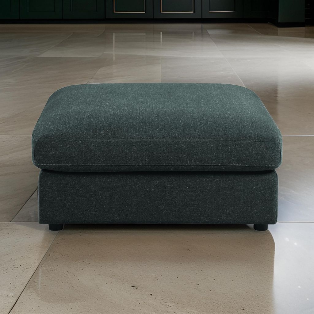 Fabric Upholstered Wooden Ottoman with Loose Cushion Seat and Small Feet, Dark Gray - View 7