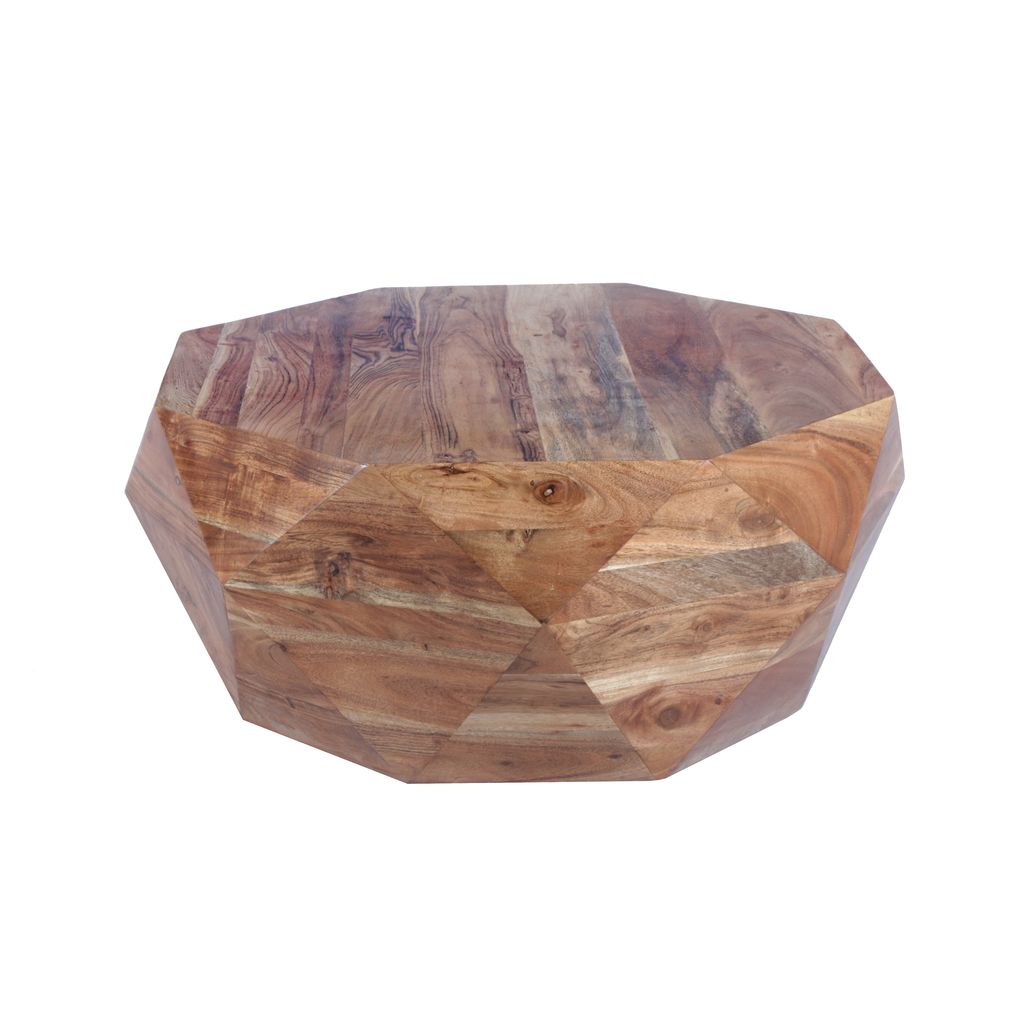 Bon 33 Inch Diamond Shape Acacia Wood Coffee Table With Smooth Top, Natural Brown - View 2
