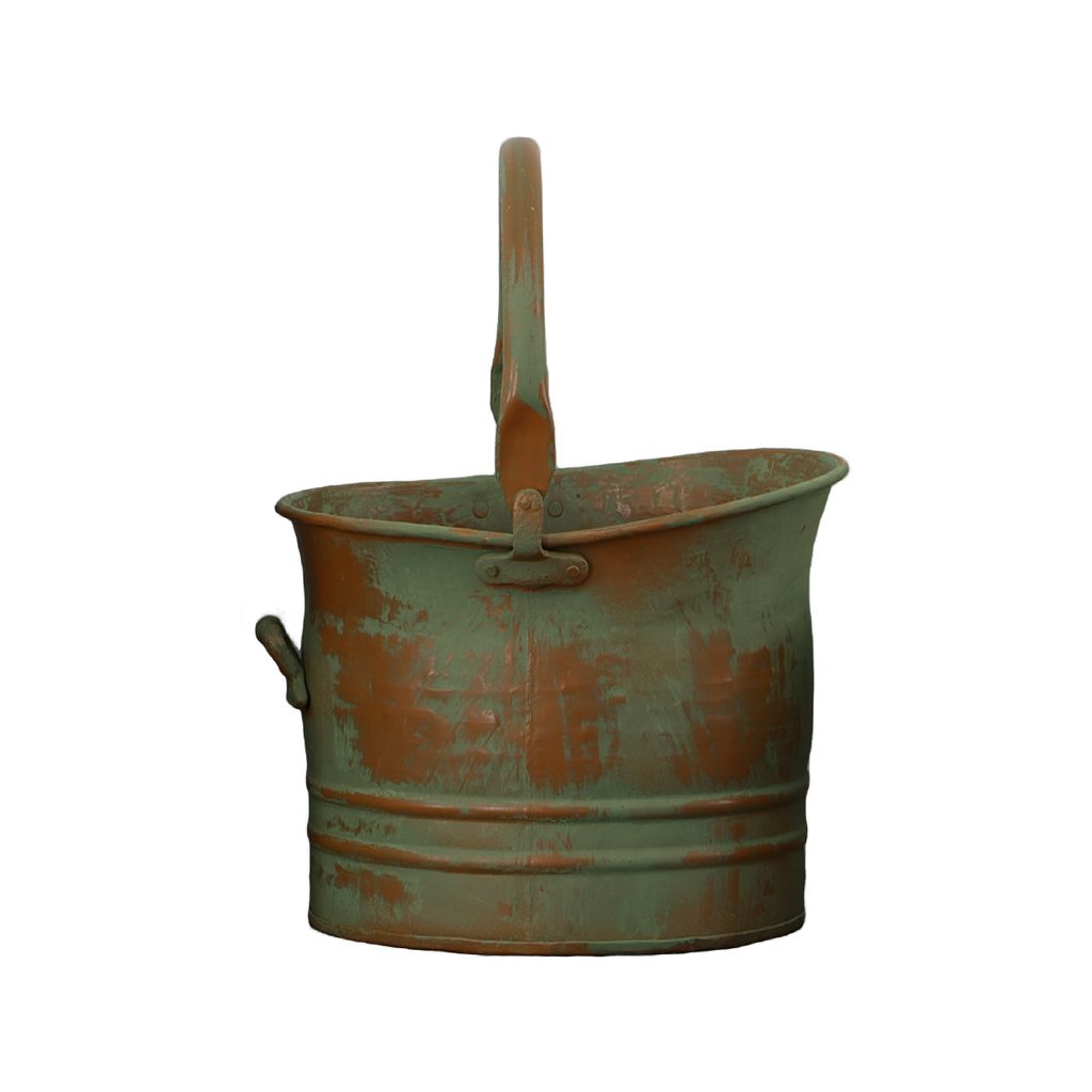 Tinged Metal Bucket Planter With Handles, Patina Rust Finish, Green, Set of 3 - View 6
