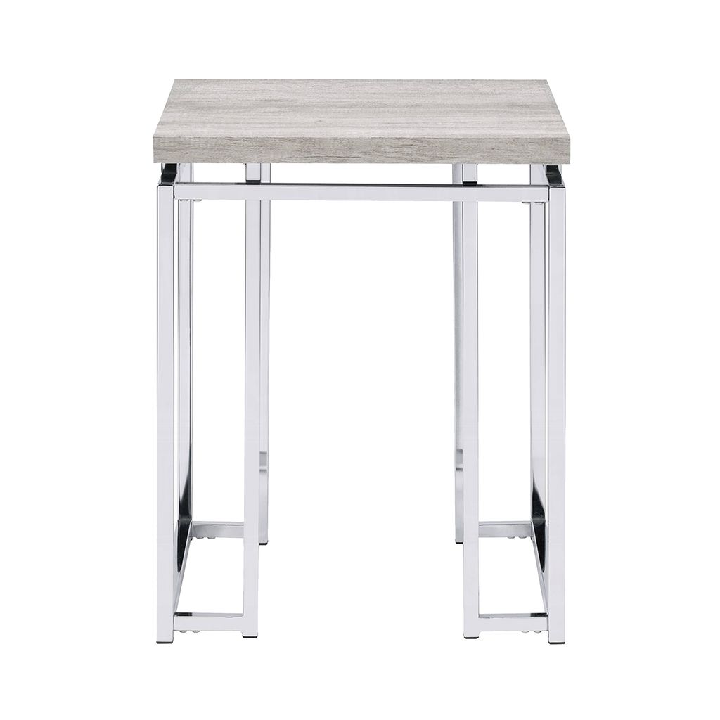 End Table with Rectangular Tabletop and Metal Legs, Silver and Brown - View 3