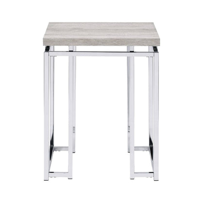 End Table with Rectangular Tabletop and Metal Legs, Silver and Brown - View 3