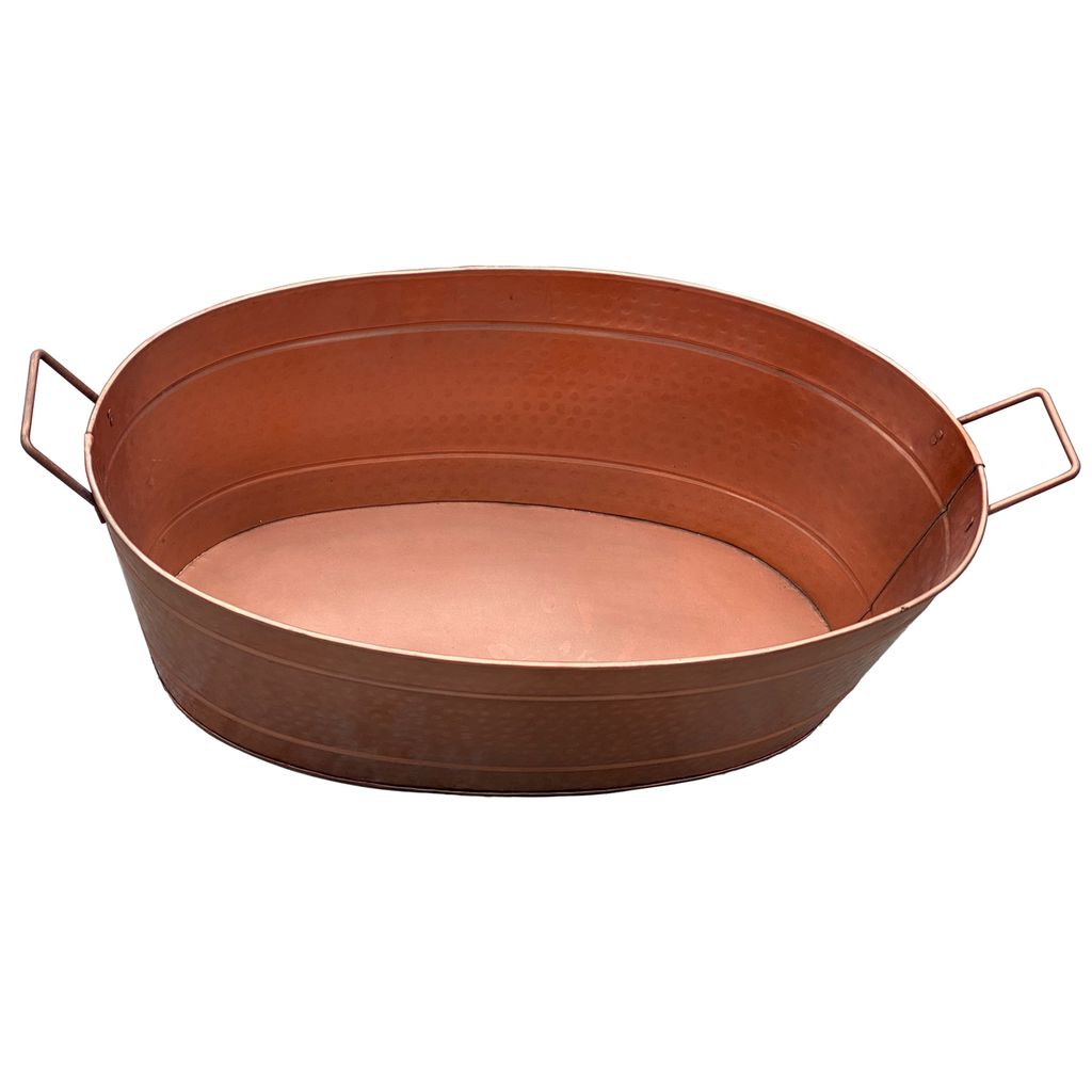 Thea Oval Shape Hammered texture Metal Tub with 2 Side Handles, Copper - View 2