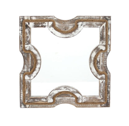 Square Wooden Wall Mirror Set of 2 with Rope Borders, Gray