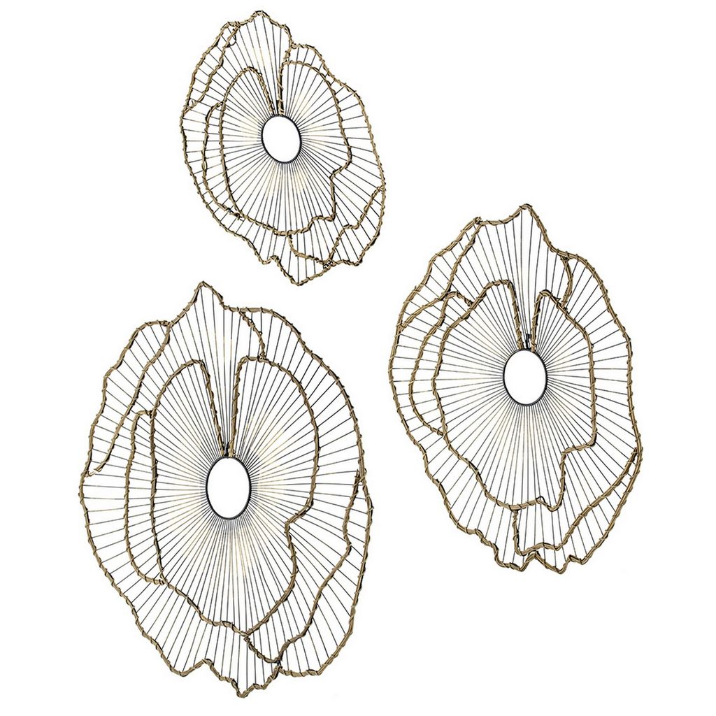 30, 24, 18 Inch Set of 3 Decorative Metal Flowers, Wall Decor Black, Gold - View 3