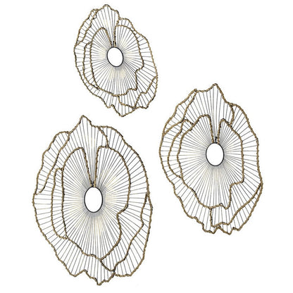 30, 24, 18 Inch Set of 3 Decorative Metal Flowers, Wall Decor Black, Gold - View 3