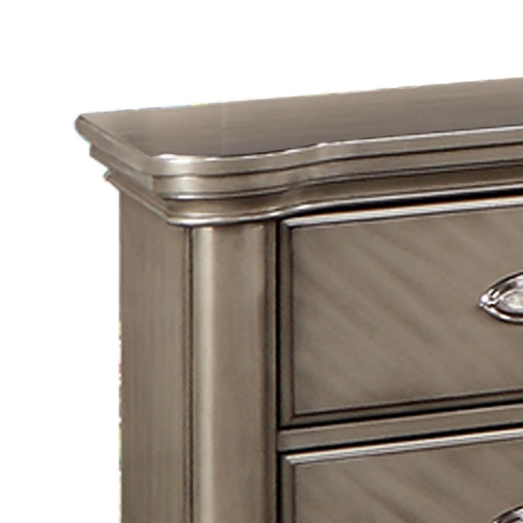 Ada 28 Inch Classic Rustic 2 Drawer Nightstand, Chevron Design, Brown - View 2