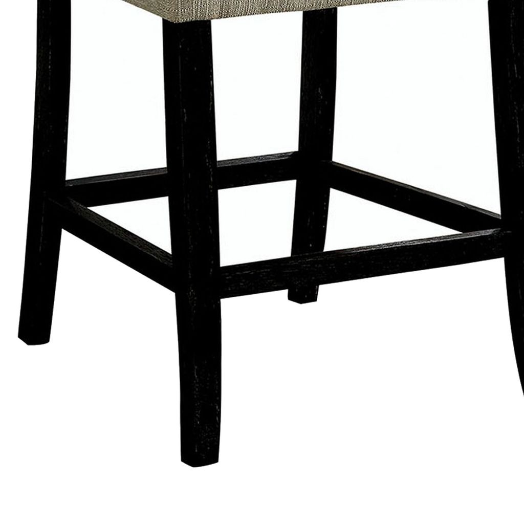 Wooden Fabric Upholstered Counter Height Chair, Ivory And Black, Pack Of Two - View 5