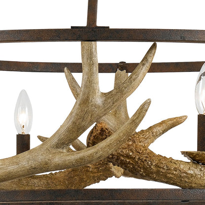 6 Bulb Metal Frame Chandelier with Resin Antler Design,Dark Bronze and Gold - View 4
