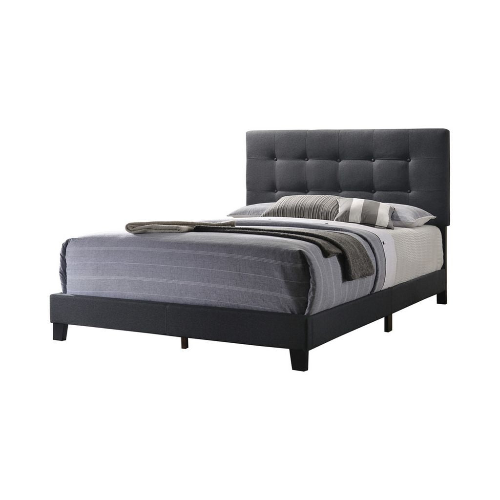 Bed with Square Button Tufted Headboard, Dark Gray – Full