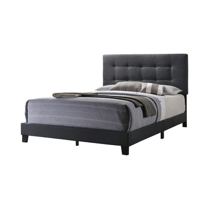 Bed with Square Button Tufted Headboard, Dark Gray – Full