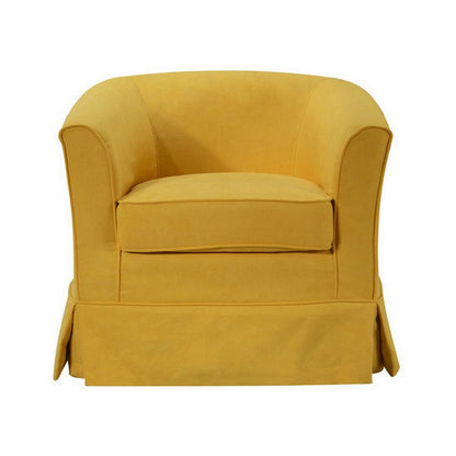 Lex 28 Inch Swivel Accent Chair, Yellow Fabric, Curved Track Back, Skirted - View 2