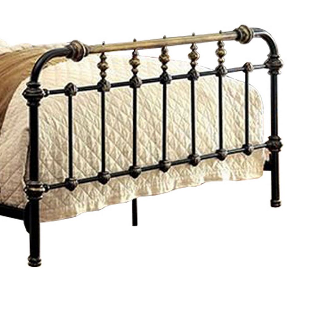 Curved Headboard Metal Full Size Bed with Spindles, Black and Gold - View 5