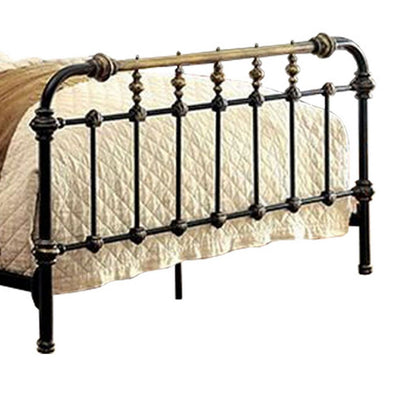 Curved Headboard Metal Full Size Bed with Spindles, Black and Gold - View 5
