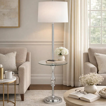 Ava 61 Inch Modern Floor Lamp, Glass Tray Table, 1 USB Port, Glossy, Chrome - View 7