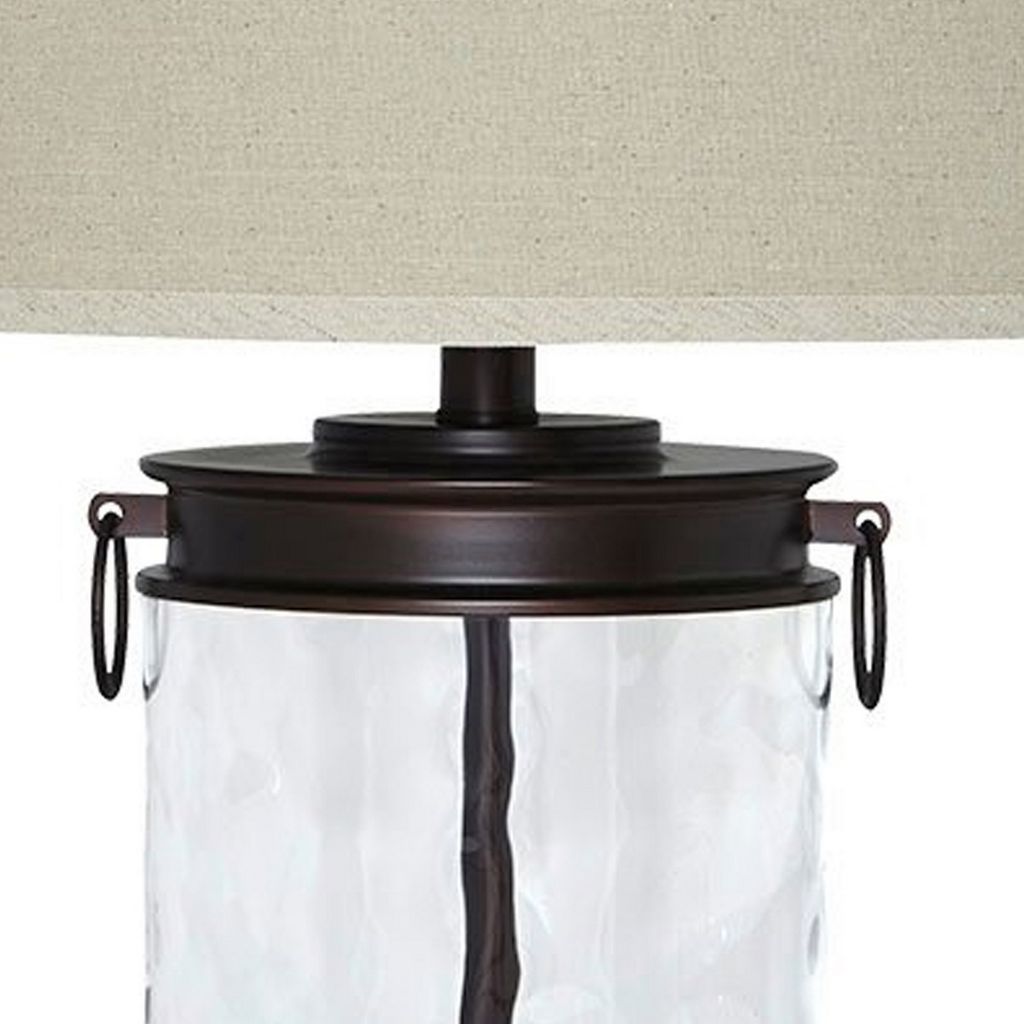 Drum Shade Table Lamp with Glass Insert Base, Bronze - View 4