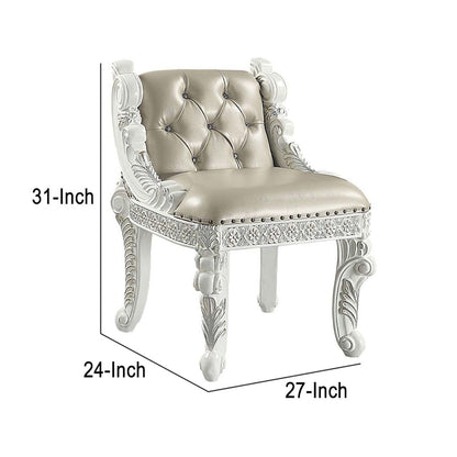 Vanity Stool with Nailhead Trim and Queen Anne Legs, White - View 6
