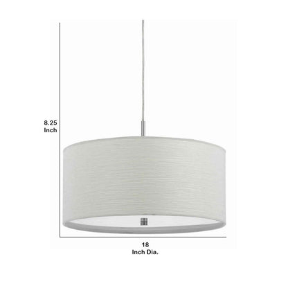 Drum Style Pendant Fixture with Fabric Shade and Brushed Details, White - View 6