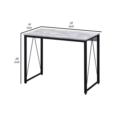 Writing Desk with V Shaped Accent and Distressed Look, White - View 6