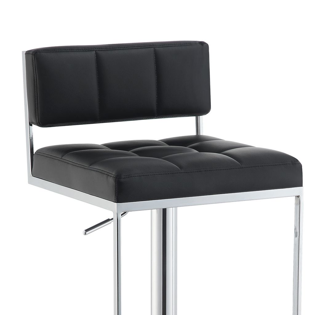Adjustable Contemporary Metal Bar Stool, Black & Silver - View 3