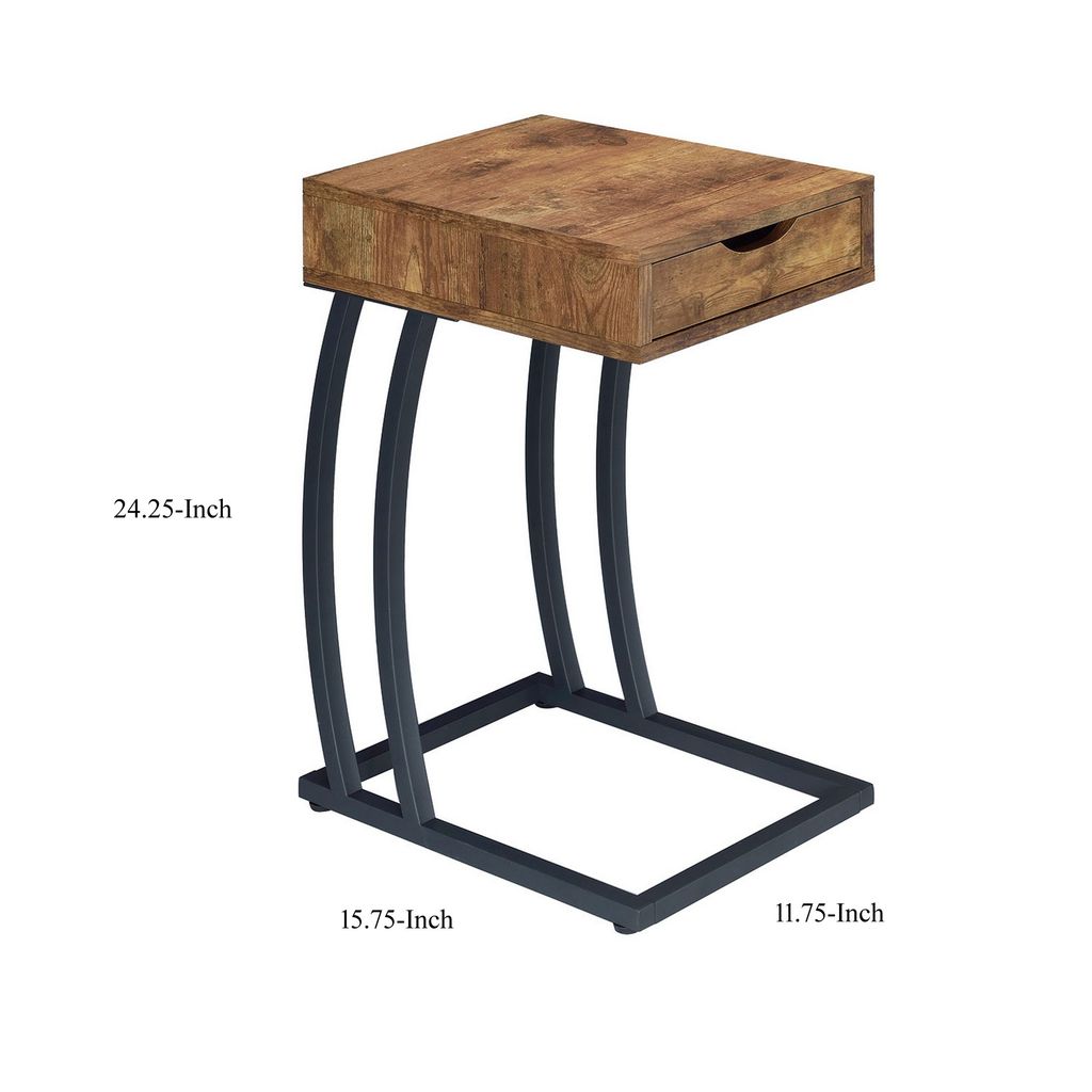 Antique Accent Table with Storage Drawer and Outlet, Brown - View 6